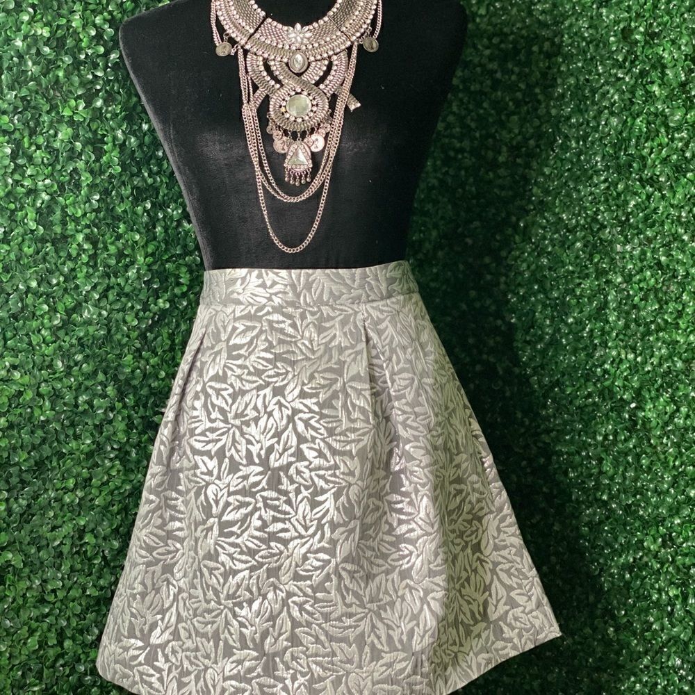 Behnaz Sarafpouh Leaf Me Metallic Silver Skirt